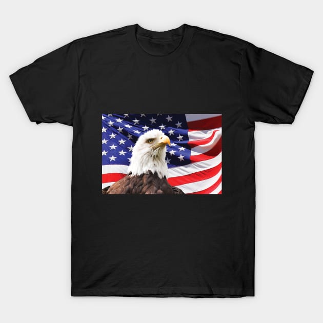 American Eagle and Flag for Patriots T-Shirt by Bravowear